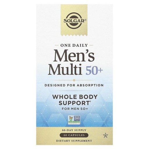 [BRSROGQTB4BAI33G] Solgar One Daily Men's Multi 50+ Whole Body Support for Men 50 and Older Highly Absorbable Delayed Release Heart, Energy, Stress, Muscle, Bone, Prostate Support Vitamin 60 Vegan Capsules, 60 Servings