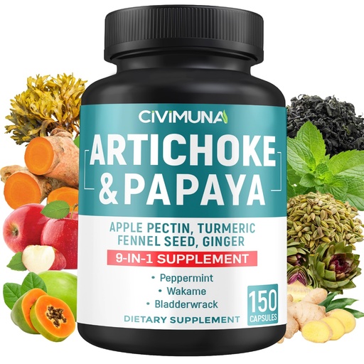 [BRSRMFA3OEDR42DH] Artichoke Capsules with Artichoke, Papaya, Apple Pectin and More - 150 Capsules - for 5 Months Supply