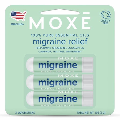 [BRSRMZIYCR6GEDTP] MOXE Migraine Relief Nasal Inhalers, Essential Oils for Headaches & Tension Relief, Portable Aromatherapy, Easy-to-Use, Pure & Undiluted, Peppermint, Spearmint, Eucalyptus, Tea Tree, USA Made, 3 Pack