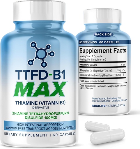 [BRSROFIBA4NREYDK] TTFD Thiamine B1 Supplement 60Capsules Made in USA- Thiamine TTFD Vitamin B1 MAX, High-Potency Supplement for Energy & Focus, Supports Healthy Nerve Function & General Wellness by MaxLife Naturals