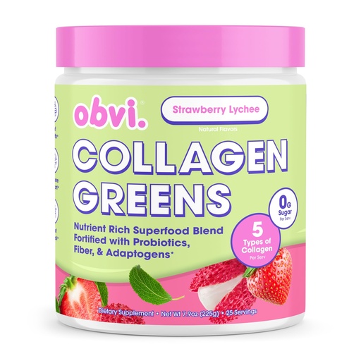 [BRSRAHA5BUDWCHL4] Obvi Collagen Greens | Organic Greens Superfood Powder with Collagen Peptides | Probiotics for Gut Health, Skin, Hair, Nails | Gluten-Free, Zero Sugar | Strawberry Lychee Flavor, 25 Servings