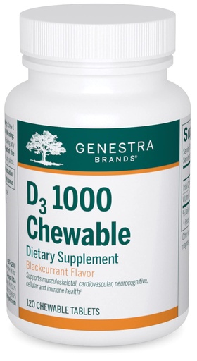 [BRSWI2YICQDBOF3Y] Genestra Brands D3 1000 Chewable | Vitamin D Supplement | 120 Chewable Tablets | Natural Blackcurrant Flavor