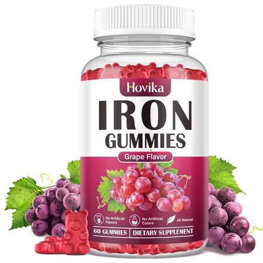 [BRSROGT2PINGYCYU] Iron Gummies Supplement for Women & Men, Iron Supplements for Anemia with Vitamin C, B12, Folate-Blood Builder & Energy Support for Iron Deficiency-Grape Flavor, Vegan, 60 Gummies