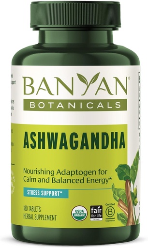 [BRSRAFQNCAOQKHI2] Banyan Botanicals Ashwagandha Tablets - Organic Ashwagandha Root - Renowned Herbal Adaptogen for Natural Energy Support and Stress Support * - 180 Tablets - Non-GMO Sustainable Sourced Vegan