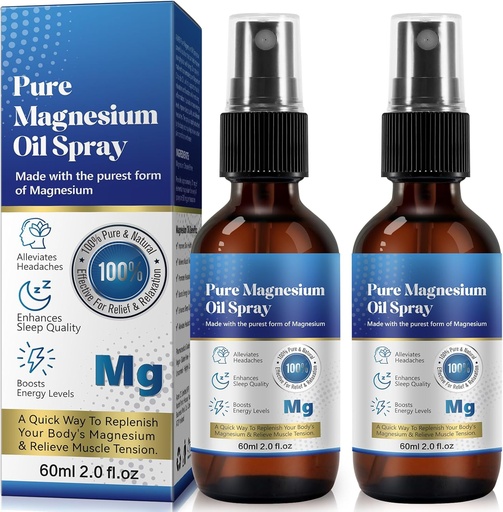 [BRSRAZL7AEJWA2TX] Generic 2 Pack Pure Magnesium Oil Spray, Magnesium Oil Spray, 100% Pure & Natural Organic Concentrated Magnesium Chloride Oil