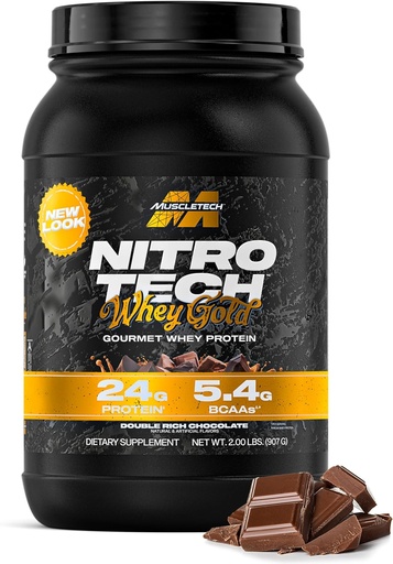 [BRSWKGA4AJ7GOELE] Muscletech Whey Protein Powder (Double Rich Chocolate, 2LB) - Nitro-Tech Whey Protein Isolate Smoothie Mix für Lean Muscle & Recovery - 24g Whey Gold für Damen und Herren - Packaging May Vary