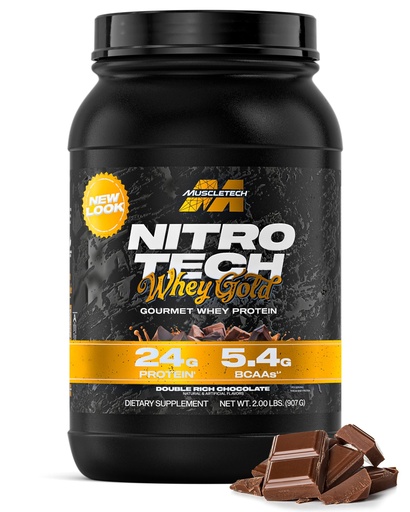 [BRSWKGA4AJ7GOELE] Muscletech Whey Protein Powder (Double Rich Chocolate, 2LB) - Nitro-Tech Whey Protein Isolate Smoothie Mix for Lean Muscle & Recovery - 24g of Whey Gold for Women & Men - Packaging May Vary