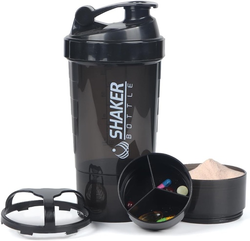 [BRSRAGQPDMBAGDQ3] Protein Shaker Bottle,16 oz Shake Cup for Protein Powder with Storage,Sports Water Bottle,Non Slip 3 Layer Twist Off 3oz Cups with Pill Tray Leak Proof Shake Bottles for Protein Mixes
