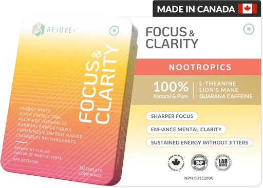 [BRSRAGIFBAFAIFDX] Focus & Clarity Suplemento nootrópico - Brian Boost | L-teanina, cafeína, mane de león, magnesio, vitamina B6 e B12 | soporte cerebral, memoria, foco e enerxía | Mint Flavor (30 Chewables) (1)