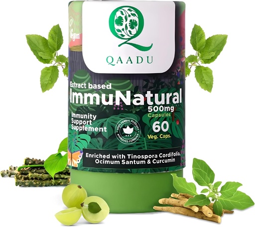 [BRSRMGI7BV7WODIV] ImmuNatural for Adults 60 Capsules | Natural, Vegan Ayurvedic Immunity Boosters | Ashwagandha Tulsi Amla Haldi Mulethi Giloy | Suitable for 13 Years+ 500mg