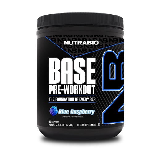 [BRSRAHA3BUOROCQY] NutraBio Base Pre-Workout Powder 200mg Caffeine, Sustained Energy, Focus, Endurance, Pump, Sugar Free, Clean Preworkout for Men and Women - Beta Alanine, L-Tyrosine, 30 Servings - Blue Raspberry