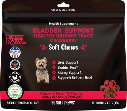 [BRSROFIEBB5A4CYZ] Integratore di mirtilli per cani | Tratto urinario e UTI Support Chews | Biti nutrizionali di controllo dell'incontinenza e della vescica con D Mannose, radice di Marshmallow, probiotici, per fegato, rene