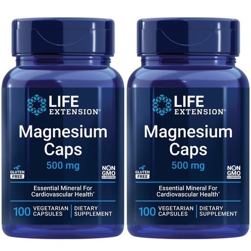 [BRSROCAZBV4AYADD] Life Extension Magnesium Caps, 500 mg, Magnesium Succinate, Heart Health, Healthy Bones, Metabolism Support - Pack of Two - 2 x 100 Vegetarian Capsules