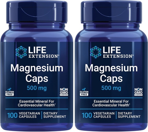 [BRSROCAZBV4AYADD] Life Extension Magnesium Caps, 500 mg, Magnesium Succinate, Herzgesundheit, Gesunde Knochen, Stoffwechselunterstützung - Paket von zwei - 2 x 100 vegetarischen Kapseln