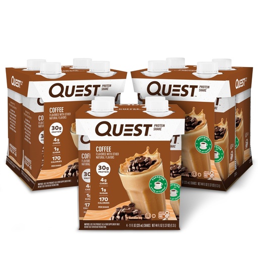 [BRSROAYZCJYBE2YZ] Quest Nutrition Ready to Drink Coffee Protein Shake, 30g Protein, 4g Carb, 1g Sugar, Gluten Free, Keto Friendly, 4 Count (Pack of 3)