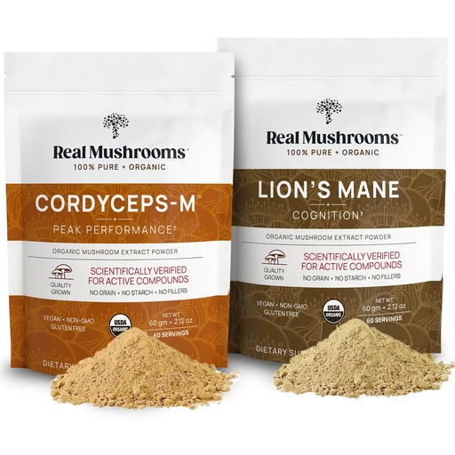 [BRSW2AIFBF5QYDTV] Lions Mane (60g) and Cordyceps (60g) Mushroom Extract Powder Bundle - Mushroom Supplement for Cognition, Energy and Endurance