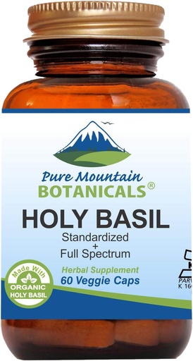 [BRSWGGAYO4FWYEI4] Pure Mountain Botanicals Holy Basil Capsules - Kosher Vegan Caps con 450mg Organic Holy Basil Tulsi & Holy Basil Extracto de India