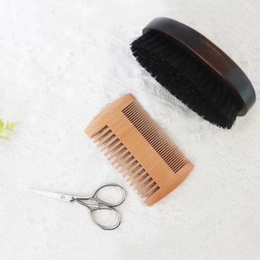 [BRSRAGQ5BUAWE3TZ] Beard Grooming Kit, Beard Care Set, Men's Grooming Kit, Beard Trimming Kit, Natural Boar Bristle Brush and Pear Wood Comb Set for Men - Dual Action Grooming for Beards and Mustaches