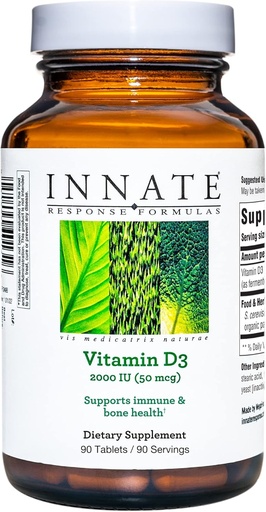 [BRSWIYIZCIIQYA3G] INNATE Response Formulas Витамин D3 2000 IU (50 mcg) - Витамин Допълнение за подкрепа на имунната и костната здраве - Вегетариански, не-GMO, и Kosher - Made Without 9 Food Allergens - 90 таблетки (90 сервис)