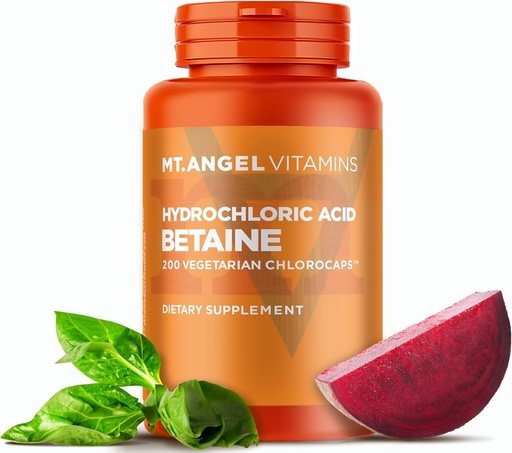 [BRSWI2YFDMCQC3TI] Mt. Angel Vitaminas - hidrocloruro Acid Betaine, apoya la digestión saludable " Jugos gástricos (200 clorocaps vegetarianos)
