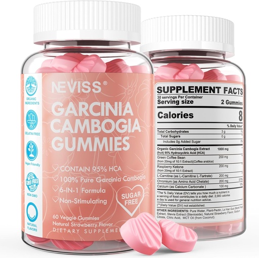 [BRSRMAD2BEPROF3X] Sugar Free Garcinia Cambogia Gummies 1000mg 95% HCA with L-Carnitine, Raspberry Ketone, Chromium, Green Coffee Bean for Metabolism, Energy Boost, 100% Organic Extract, Vegan, Strawberry Flavor 120 Cts