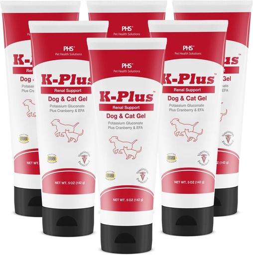 [BRSRMC32DN5QO2TL] K-Plus Potassium Gluconate Renal Gel Plus Cranberry and EPA for Dogs and Cats - Veterinarian Approved Renal Supplement - Supports Potassium Balance - (6 Pack, Gel)