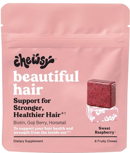 [BRSW2CYPDIDRAEI7] Chewsy - Beautiful Hair Chews - Promotes Stronger, Healthier Hair, Biotin, Vitamins C, A, B12, D3, Goji Berry - 6-Day Supply