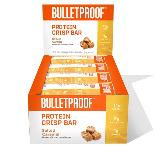 [BRSRM2QYOR4AY2AY] Bulletproof Salted Caramel Protein Crisp Bars, 12pk, High Protein, Low Sugar