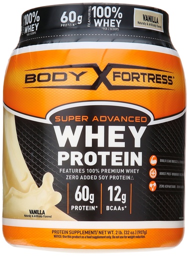 [BRSWKEAOA4JQKYDC] Body Fortress Super Advanced Whey Protein Powder, Plus Creatine and Glutamine, Gluten Free, Vanilla, 32 Ounce (2lb)