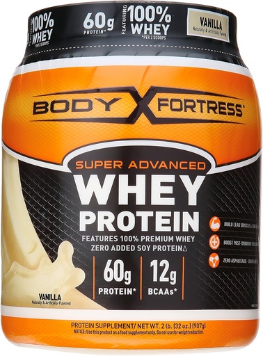 [BRSWKEAOA4JQKYDC] Body Fortress Super Advanced Whey Protein Toz, Plus Creatine və Glutamine, Gluten Free, Vanilla, 32 Ounce (2lb)