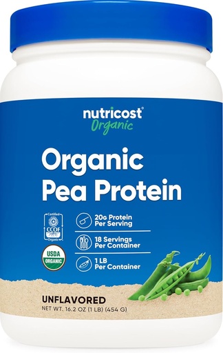 [BRSRAAYYDF4BUETX] Nutricost Organic Pea Protein Powder (1 LB) Unflavored - Certified USDA Organic, Protein from Plants, Vegetarian Friendly, Gluten Free, Non-GMO