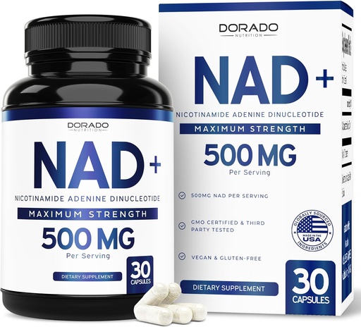 [BRSRAFT4PMDQKCI2] NADサプリメント(給餌ごとに95%純粋なNAD +の500mg)NMNサプリメント、NADニコチンアミドリボシドサポート(サードパーティテスト済み、ビーガンセーフ、非GMO、充填剤なし、米国製 - 30ビーガンカプセル)