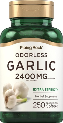 [BRSWYZTYDEMWMAY7] (原始内容存档于2018-09-26) (英语). Piping Rock Odorless Garlic Supplement 2400mg 250 Softgels 高潜力草药提取 + Extra Starity Pills → Non-GMO, Gluten Free