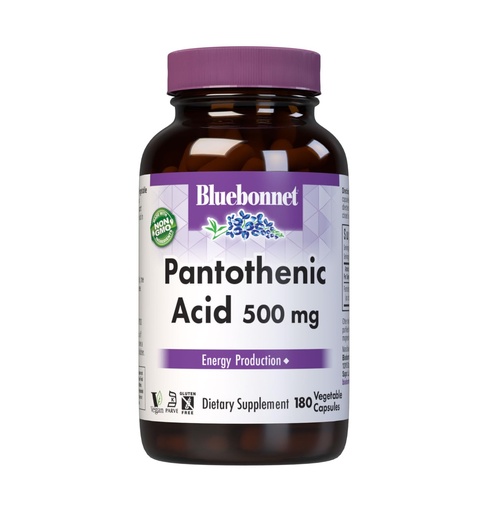 [BRSWIYQAO4EBE2IV] Bluebonnet Pantothenic Acid 500 mg Vegetable Capsules, 180 Count