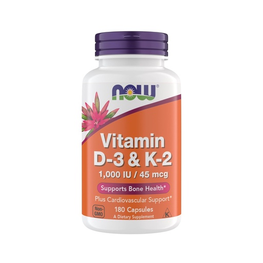 [BRSROGIQOF7RACD4] Now Supplements Vitamin D3 K2, 1,000 IU/45 mcg, Cardiovascular Support, Supports Bone Health, 180 Vegetarian Capsules - Vegan, Gluten Free, Kosher