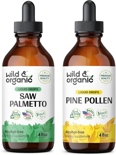 [BRSRAGI7PJ4BYDT6] Wild & Organic Saw Palmetto Tincture 4 fl oz və Pine Pollen Tincture 4 fl oz