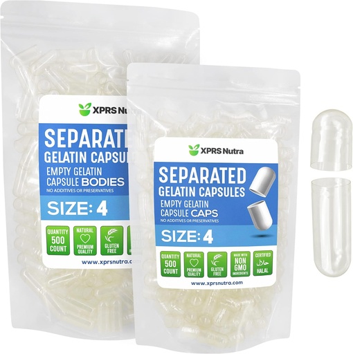 [BRSW2H36CEMGGCDJ] XPRS Nutra Gelatin Size 4 Separated Capsules - 500 Count Clear Small Empty Capsules Separated in Bags - DIY Fillable Pill Caps - Size 4 Gel Do-It-Yourself Vitamin and Supplement Filling