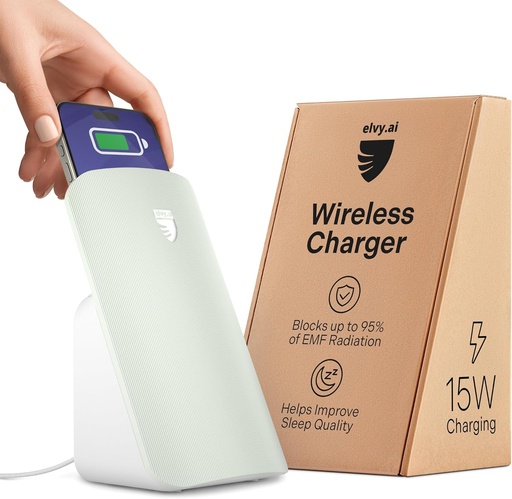 [BRSROZAYCUDRACY3] Elvy Fast Qi Wireless Charger for Cell Phones - Designed with EMF Management Technology for Enhanced Charging, Advanced Environmental Shielding, Lab Tested by Ordos Tech, 2023 (Mint Green)