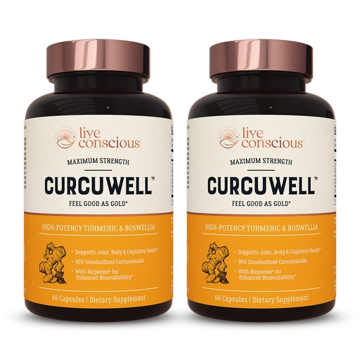 [BRSROCADPIMGECDL] Live Conscious CurcuWell - Curcumin and Boswellia Blend | Maximum Strength Joint, Body and Cognitive Support - 60 Day Supply (2-Pack)