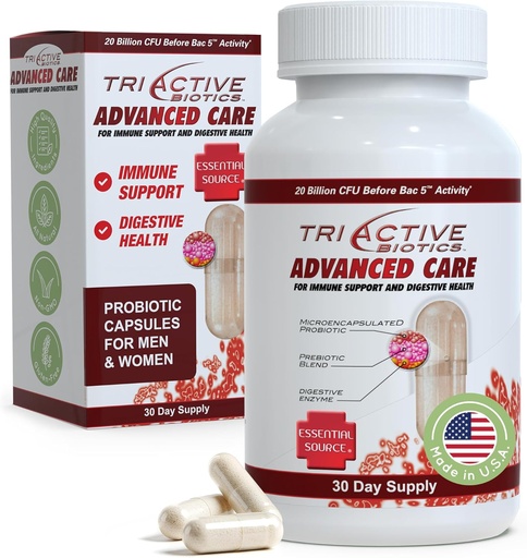 [BRSWKH3ZOBYG2CDH] Essential Source TriActive Biotics Advanced Care - 20 Billion CFU Probiotics for Digestive Health, Immune Support Supplement, Microencapsulated Probiotics for Women & Men, 30 Ct Capsules