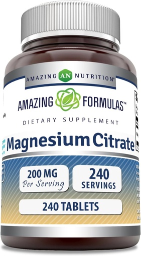 [BRSWKEYQBEDRCH3C] Amazing Formulas Magnesium Citrate | 200 Mg Tablets | Mineral Supplement | Non-GMO | Gluten Free | Made in USA (1 Pack, 240 Count)