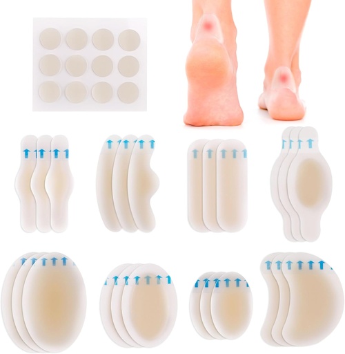 [BRSWYYY2DNYWAYDL] LotFancy Blister Blister til Feet, 24 Blister Pads og 12 Acne Patches, 8 Størrelse Hydrocolloid Bånd, Vandtæt Seal Gel Blister Cushion Variety Pack til Legetøj Beskyttelse, Heel Blister Forebyggelse