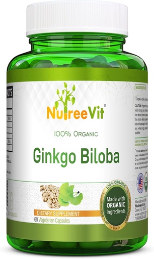 [BRSWKHT3CYPRADLE] NutreeVit 100% orgaaniline Ginkgo Biloba kapslid - toetab aju tervist, vaimset häiret, vereringet ja suurendab mälu - orgaaniline antioksüdant - 100 loend pudel