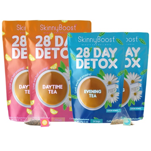 [BRSW2FQCOYIRYAY3] Skinny Boost Detox Tea Kit Slimming Tea for Weight, Metabolism, Energy, Bloating & Colon Cleanse – Green Tea, Herbal, Vegan, Keto, Non-GMO, Sugar-Free-4 PACK –1 Daytime (28 Bags) + 1 Evening -(14 Bags)