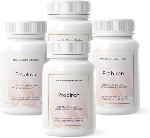 [BRSRAAT3AV4GMC3A] Nourished Natural Health ProbIron - Women's Probiotic + Iron Supplement Boosted with Vitamin C and Copper - Vegan Formula for Energy and Digestive Wellness - 120 Capsules