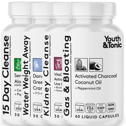 [BRSROHT5CQCQ2CDO] Youth & Tonic Complete Multi-Organ Detox & Repair – 15 Day Colon Cleanse, Kidney, Gut & Stomach Cleansers with Water Balance Support for Full Body Detox, Gas and Bloating & Liver Health, 150 Pills