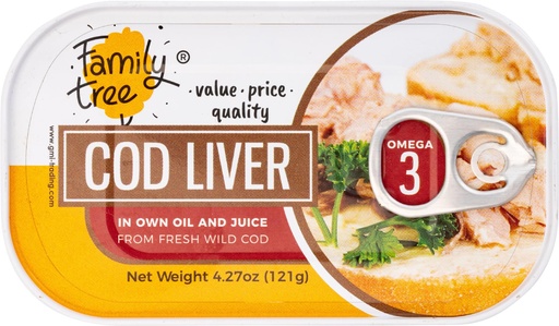 [BRSRA2QTOUMR6ETG] Family Tree Icelandic Wild Caught Cod Liver in Own Oil 4.27 oz (pack of 12)