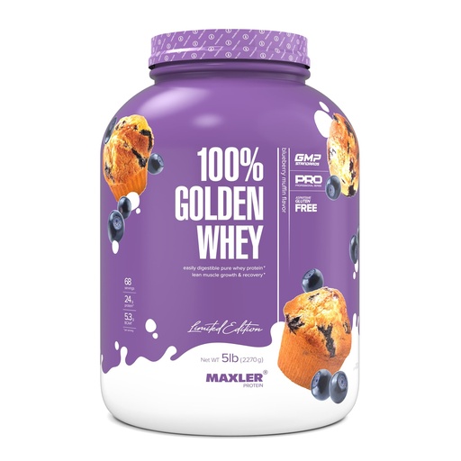 [BRSWGYY2OIBRGFD2] Maxler 100% Golden Whey Protein - 24g of Protein per Serving - Whey Protein Powder for Pre Post Workout - Fast-Absorbing Whey Concentrate, Isolate & Hydrolysate Blend - Blueberry Muffin 5 lb