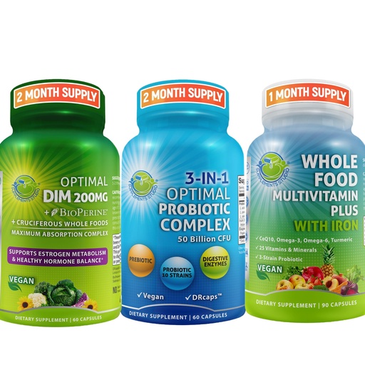 [BRSRMGA5BUAWGYD7] Hormonal Balance & Digestive Health Trio – DIM 200mg with BioPerine® & Cruciferous Veggies + 3-in-1 Probiotic with Prebiotic and Enzymes + Whole Food Multivitamin with Iron – Vegan Wellness Support