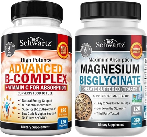 [BRSRAAAOAUGRAGTK] Vitamin B Complex with Vitamin C (4 Month Supply) Plus High Absorption Magnesium Bisglycinate Capsules (4 Month Supply)